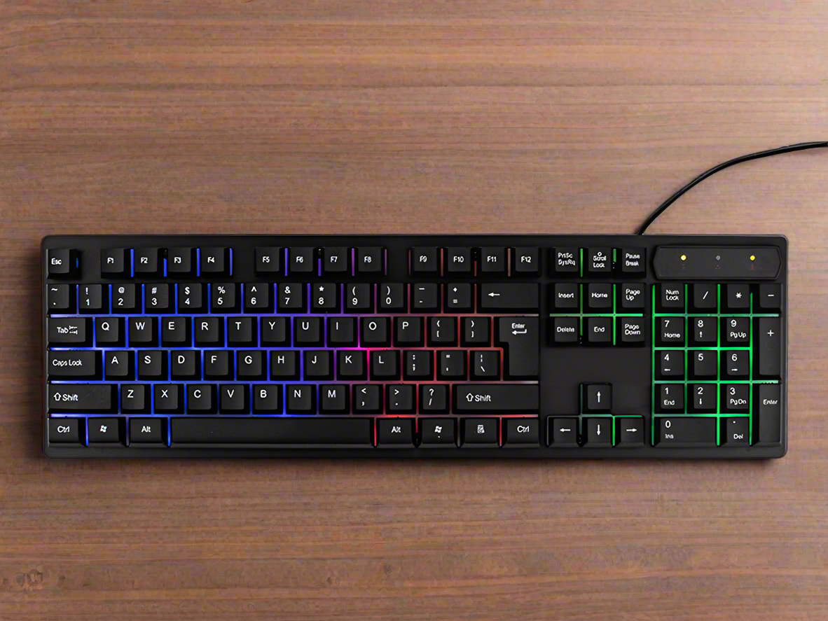 Tastatura gaming, Zola®, cu LED-uri multicolore, prin USB, rezistenta la stropire, neagra, 43x13x2,5 cm Tastatura gaming, Zola®, cu LED-uri multicolore, prin USB, rezistenta la stropire, neagra, 43x13x2,5 cm